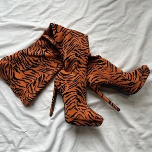 Tiger Print Thigh High Boots